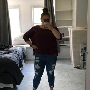 CHASER Maroon Sweater with Elbow Length Sleeves